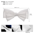 Detalle de las dimensiones y textura de poliéster del lazo blanco para novia para el pelo - Lazo Minimalista de Satén / Blanco Puro (HS-J7357W)