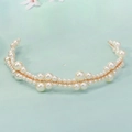 Serre-tête de mariée fait main avec perles blanches tissées sur fil doré pour mariages - Perle Artificielle Blanche (HS-J7352G)