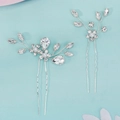 Detalle de horquillas de novia plateadas con diamantes de imitación y perlas blancas de boda - HS-J7361S (2 Piezas)