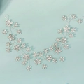 Macro detail of bridal hair vine with silver wire, rhinestones and small white pearls - HS-J7345S