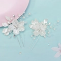 Horquillas de novia hechas a mano con flores de acrílico blancas, perlas y cristales - Juego de Horquillas para el Cabello (HS-J7365S)