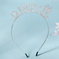 Detailed view of silver birthday headband with crystal Dirty 30 and crown decoration - Silver 30th