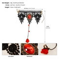 Gothic lace slave bracelet with red rose and gemstone detail showing dimensions - Red Rose Slave Bracelet (BS-J5663)