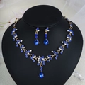 Elegantes Brautschmuck-Set in Gold mit blauen Wassertropfen-Kristallen und Ohrringen - Goldener Blauer Tropfenstil (NS-J6482GBLUE)
