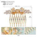 Détails du peigne à cheveux fleur dorée avec zircons montrant les dimensions et le poids - Style Double Fleurs (HS-J7397G) / Doré
