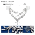 Dettaglio del pettine da sposa con strass e foglie, misura 33,5 cm x 13 cm - Catena per Capelli a Doppio Pettine Stile Foglia (HS-J7341S)