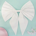 Close-up of a large white satin handmade bow for wedding dress with elegant pleats - Multi-layer Pleated Bow Style (WS-J268WHITE)