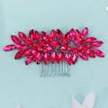 Pettine da sposa argentato con cristalli rosa scuro a forma di marquise in un gruppo floreale - Argento + Strass Rosa (HS-J7367SROSE)