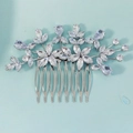 Detailed view of bridal hair comb with marquise and pear-cut crystals in floral design - Natural Branch Flower Style (HS-J7425S) / Silver