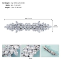Macro-opname van zilveren haarspeld met zirkonia inleg en gedetailleerde maten - Elegant bladstijl (HS-J7419S)