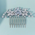 Close-up of floral hair comb with marquise cut cubic zirconia and 7-tooth metal base - 7-Tooth Lush Flower Cluster Style (HS-J7426S) / Silver