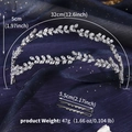 Dettaglio della tiara da sposa argento con zirconi a foglia e misure indicate - Stile Tiara a Due File di Foglie (HS-J7384S)