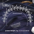 Close-up of silver bridal headband measuring 32cm with sparkling marquise cut zircons - Botanical Floral Headband Style (HS-J7388S)