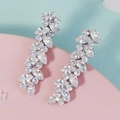 Elegant silver leaf leaf ear climbers with sparkling marquise cut zircon for formal party - Silver