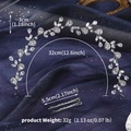Vista dettagliata del cerchietto da sposa in zirconia argento con forcine e dimensioni - Stile Vite Botanica Con Forcine (HS-J7389S)