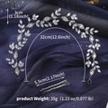 Detail showing dimensions and silver leaf crystal hair vine with rhinestones and hair pins - Branch Leaf Hair Vine Style (HS-J7390S)