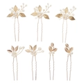 7-piece gold leaf and pearl bridal hair pin set for traditional Hanfu hairstyles - Bridal Pearl Hair Sticks Collection (HS-J7074)