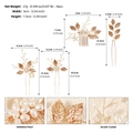 Vista detallada del set de 4 tocados de novia con hojas doradas, perlas y dimensiones - Estilo Perla Hoja de Oro (HS-J7408G)