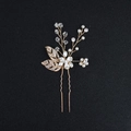Épingle à cheveux de mariée dorée avec perles blanches et détails de feuilles - Épingle à Cheveux Tissée Main Alliage Or (HS-J2935)