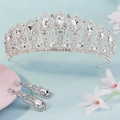 Elegant silver tiara and teardrop earring set with sparkling rhinestones for bridal weddings - Classic Light Luxury Wedding Tiara And Earrings (ZUHE-581)