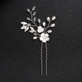 Épingle à cheveux de mariée argentée avec fleurs blanches, perles et cristaux fins - Pic à Cheveux Tissé Main Fil d'Argent (HS-J5006)