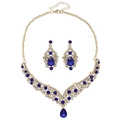 Detail von elegantem Goldlegierung-Halsband und Ohrringen mit blauen Edelsteinen - Stil Mit Halben Blauen Diamanten (NS-J6503GHBLUE)