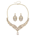 Goldenes Brautschmuck-Set mit AB-Kristall-Rhinestones und Tropfenanhänger-Details - Irisierender V-förmiger Stil (NS-J6503GAB)