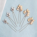 Lot de 5 épingles à cheveux dorées avec feuilles en métal et strass pour mariée - Pic à cheveux simple en branche de strass (HS-J5907) / Ensemble de 6 pièces