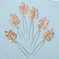 Lot de six épingles à cheveux feuilles dorées avec perles pour coiffure mariée - Pic à cheveux polyvalent en branche de luxe (HS-J6486) / Ensemble de 6 pièces