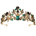 Diadème de mariée vintage doré avec cristaux verts et noirs sur base en métal - Diadème Vintage Ajouré avec Pierres (TS-J2484) / Or (TS-J2484)