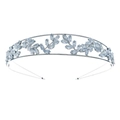 Serre-tête luxueux en argent à double couche avec zircon et motifs de feuilles élégants - Diadème Feuille Cristal Double Couche Argent (TS-J3106S)