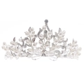 Diadème de mariée argenté avec motif floral, perles blanches et des cristaux - Grand Diadème Perle Strass Argent (TS-J2166)