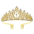 Tiare de mariée dorée avec motif de feuilles, strass blancs et cristal en forme de goutte - Bandeau Cheveux Strass Cadre Creux Or (TS-J3301G)