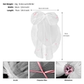 Detail view of white bridal veil with pink ribbon, crystal heart, and dimensions - Pink Ribbon Large Bow Heart Rhinestone Style (HS-J7183WHITE)