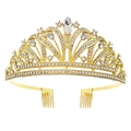 Tiara de mariée dorée élégante avec strass blancs et peignes pour une fixation parfaite - Peigne à Cheveux Fixe Éventail Strass Or (TS-J3302G)