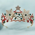 Detail of Christmas crown with gold plating, colorful rhinestones, snowflake and reindeer - Gold + Colorful Zircon