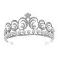 Tiara de mariée argentée élégante avec perles blanches et accents de cristal brillants - Diadème Perle Motif Volute Argent (TS-J2958S)