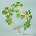 Serre-tête style forêt avec perles de cristal vert émeraude et fil d'or sur ruban champagne - Bandeau Cheveux Perlé Main Vert Émeraude (TS-J3358)