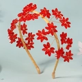 Serre-tête élégant avec fleurs en cristal rouge et fil doré sur ruban champagne - Bandeau Cheveux Fleur Cristal Translucide Rouge (TS-J3357)