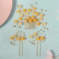 Set d'accessoires de mariée avec fleurs en tissu jaune et perles blanches - Parure Cheveux Jaune Orange Main 3 Pièces (HS-J7212G)