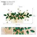 Detalle de peine vintage con diamantes de imitación verdes, hojas doradas y medidas - Verde (HS-J6936GGREEN)