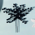 Handgefertigte Braut-Haarnadel mit schwarzen Kristallperlen und zweizinkigem U-Gabel-Design - Schwarz (HS-J7453BLK)