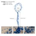 Macro detail of cascading blue imitation pearls on a 42cm handmade wedding tassel headband - Blue