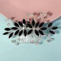 Elegant bridal hair comb with black marquise gems and silver rhinestones for parties - Black Marquise Gemstone Branch Style (HS-J6936SBLK)