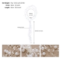 Detailed view of handmade pearl bridal headband featuring elegant tassel chains and dimensions - White