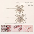 Detailed macro view showing rhinestone texture and dimensions of the spider hair clips - Colorful Spider Style (HS-J6431)