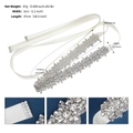 Detailed view showing dimensions and intricate marquise rhinestones on bridal sash belt - White