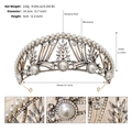 Dettaglio della tiara da sposa vintage con perle, strass e specifiche di misura - Oro Antico