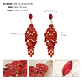 Detailed view of red marquise rhinestone earrings with size measurements of 9.5cm height - Red