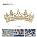 Detaillierte Größenangaben für eine goldene Barock-Brautkrone mit Strasssteinen und Blumenmuster - Gold